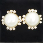 Chanel Faux Pearl Rhinestone Earrings 2