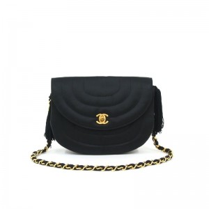 Vintage Chanel Satin Tassel Chain Oval Shoulder Bag.